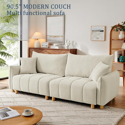 Cream Chenille Sleeper Sofa Bed With Expanded Storage by ShipItFurniture