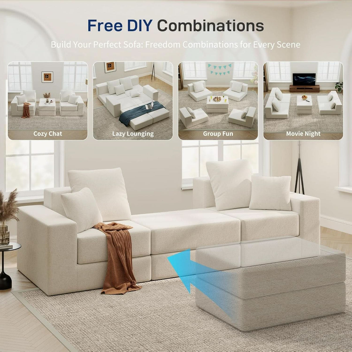 Beige Modular Sectional Sofa With Reversible Chaise by ShipItFurniture