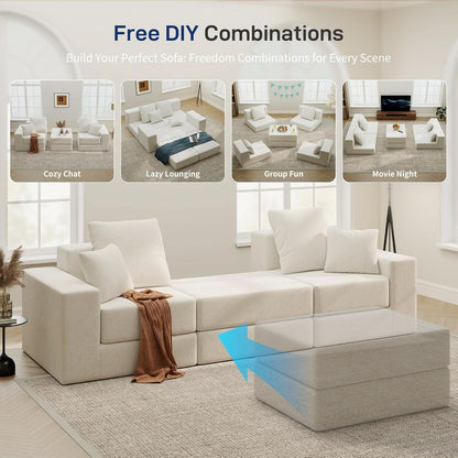 Beige Modular Sectional Sofa With Reversible Chaise by ShipItFurniture