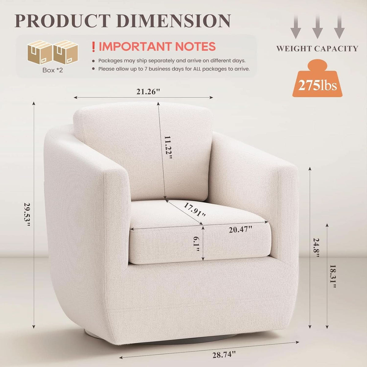 Beige 360 Degrees Swivel Armchairs Fully Assembled by ShipItFurniture