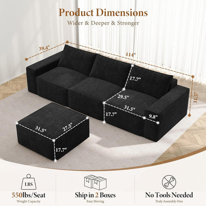 114 Inch Modular Contemporary Sectional Sofa Black by ShipItFurniture