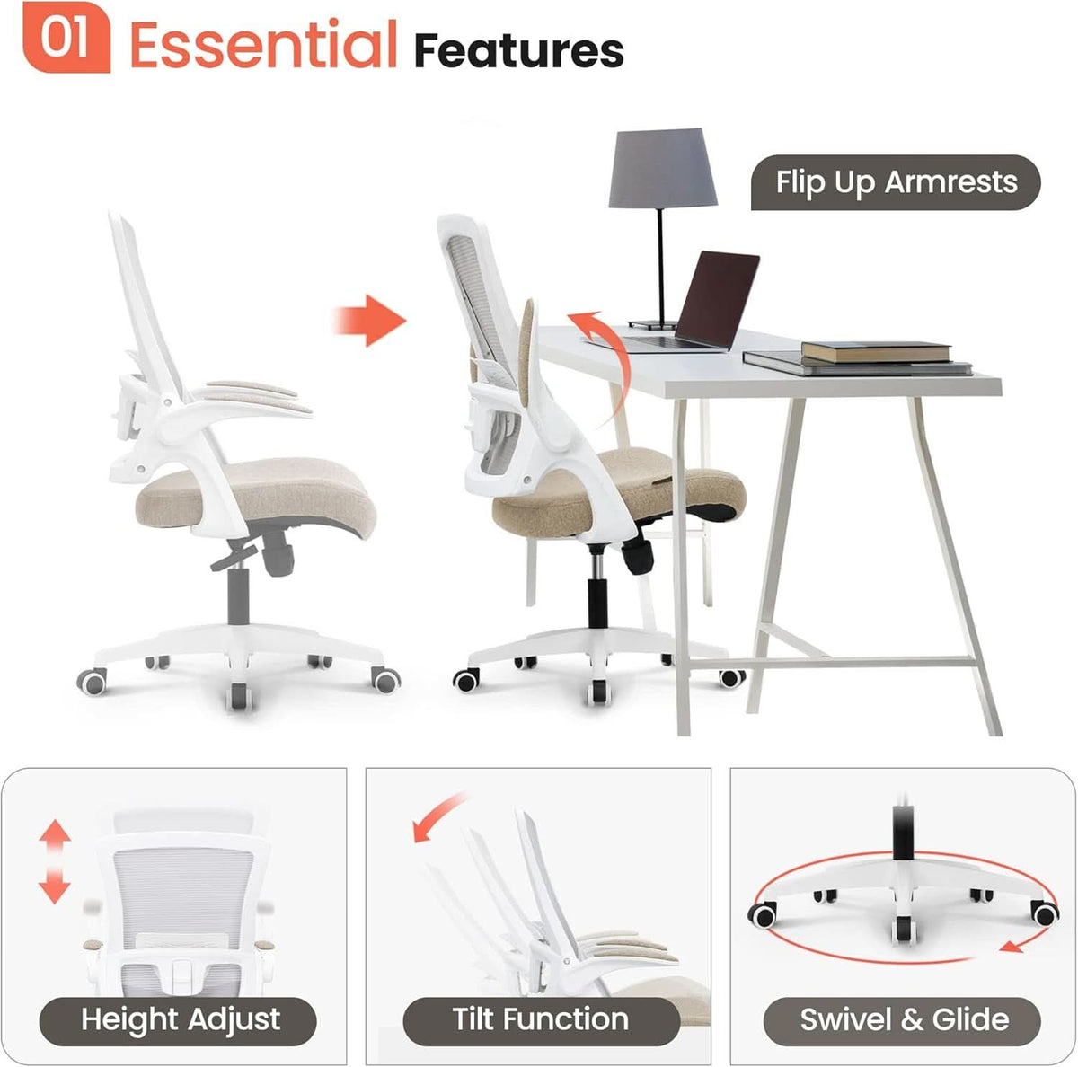 Beige High Back Mesh Office Chair With Adjustable Height And Ergonomic Design by ShipItFurniture