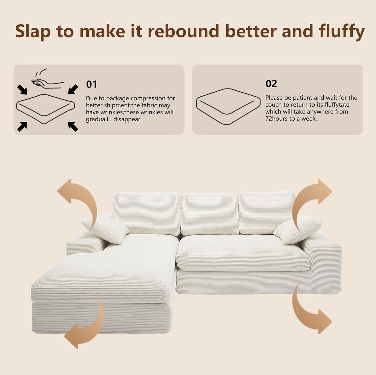 98.4Inch Cloud Modular Sectional Sofa Beige Chaise by ShipItFurniture
