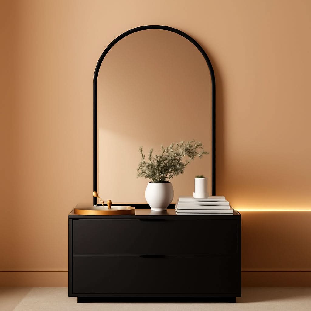 Black Arched Wall Mirror 42x24 Inches With Iron Frame by ShipItFurniture