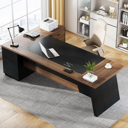 78 Inch Executive Desk Featuring Ample Storage Cabinets by ShipItFurniture