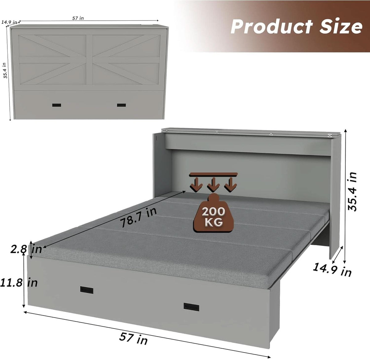 57 Inch Murphy Bed With Integrated Storage Solution by ShipItFurniture