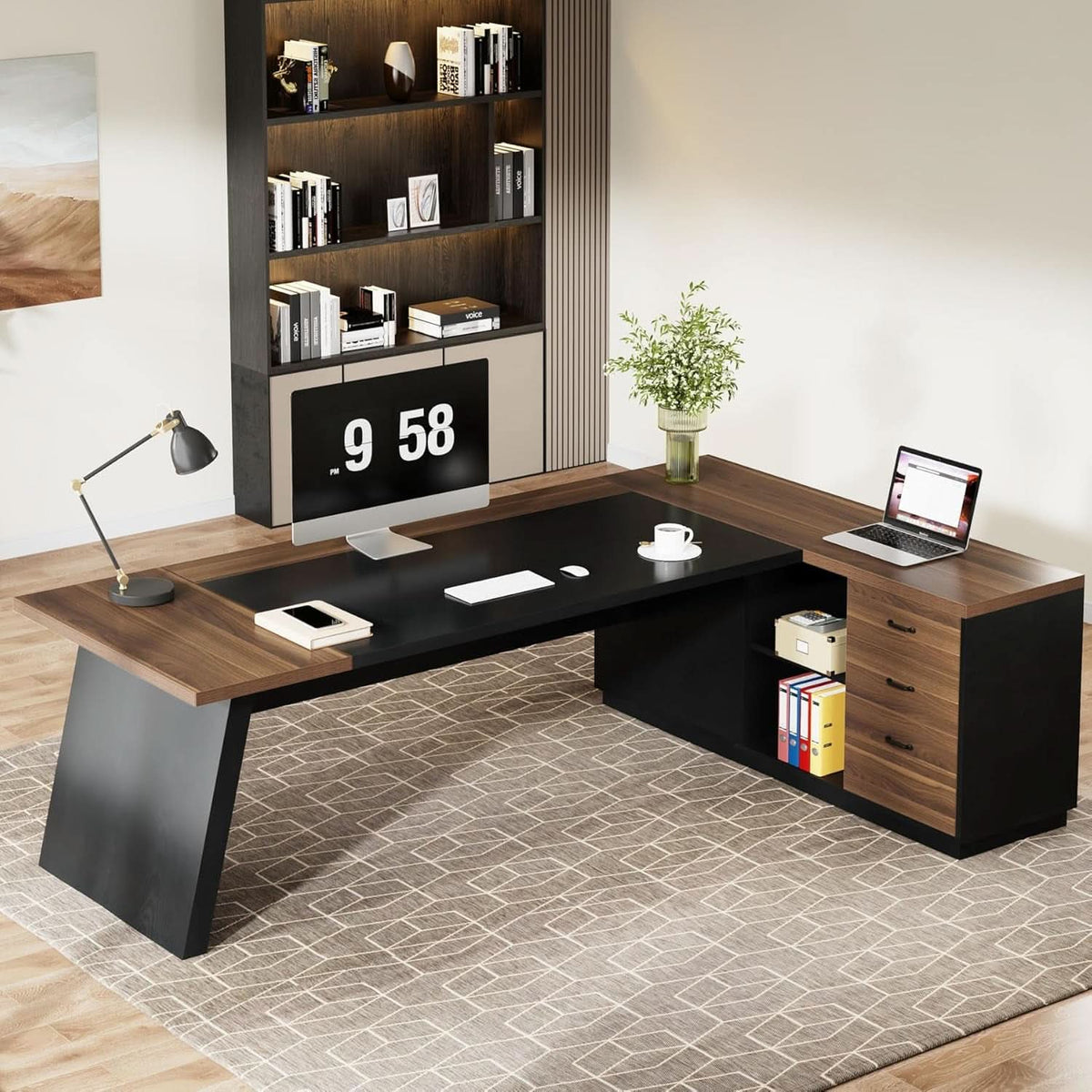 78 Inch Executive Desk Featuring Ample Storage Cabinets by ShipItFurniture