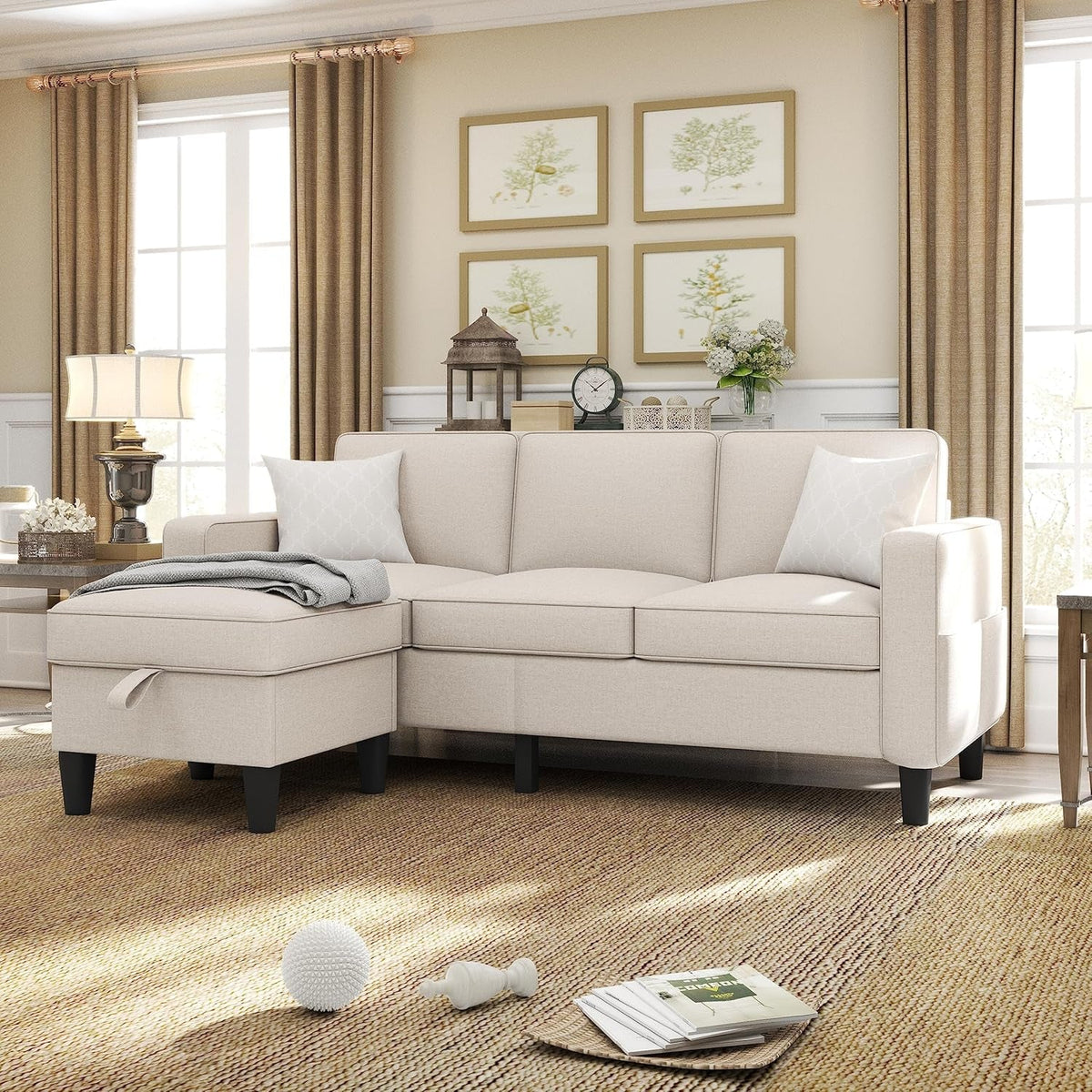 Seventy EightInch Beige Linen Sectional Sofa Storage by ShipItFurniture