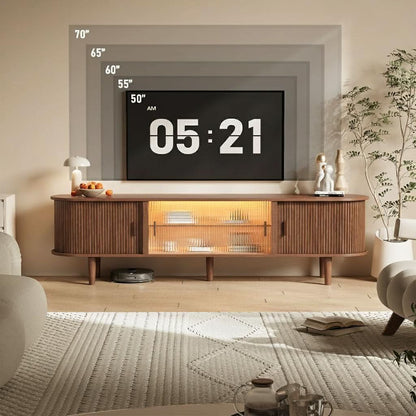 70 Inch Walnut TV Entertainment Center With LED Lighting by ShipItFurniture
