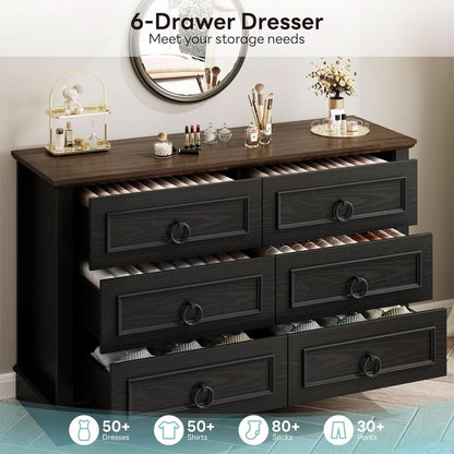 Black FortySevenPointTwoInch Wide Six Drawer Dresser by ShipItFurniture