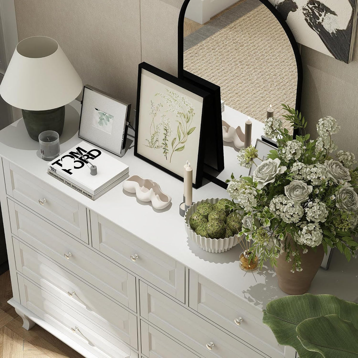 9 Drawer Dresser for Bedroom, White Dresser with Rubberwood Legs by ShipItFurniture