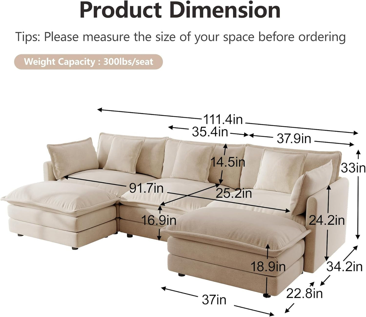 Modular Sectional Sofa Light Coffee Deluxe Configuration by ShipItFurniture