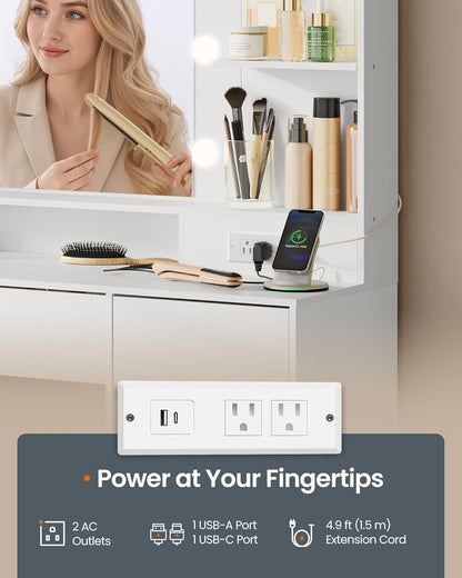 White Makeup Vanity Desk With Integrated LED Mirror by ShipItFurniture