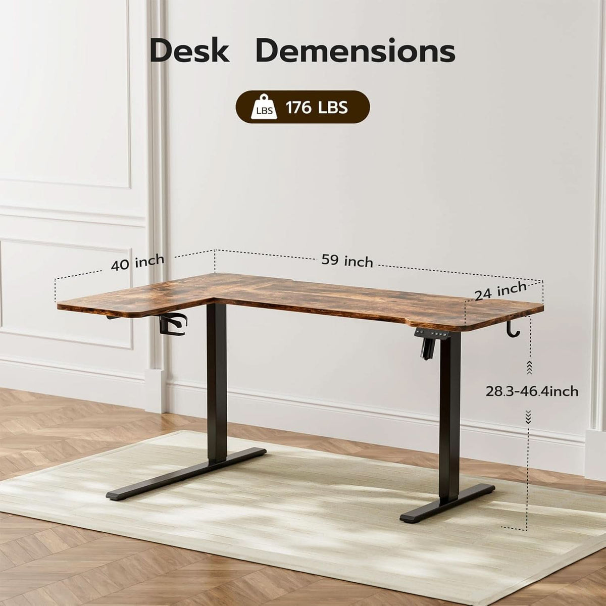 59 Inch Reversible L Shaped Electric Standing Desk Brown by ShipItFurniture