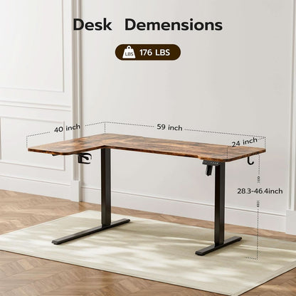 59 Inch Reversible L Shaped Electric Standing Desk Brown by ShipItFurniture
