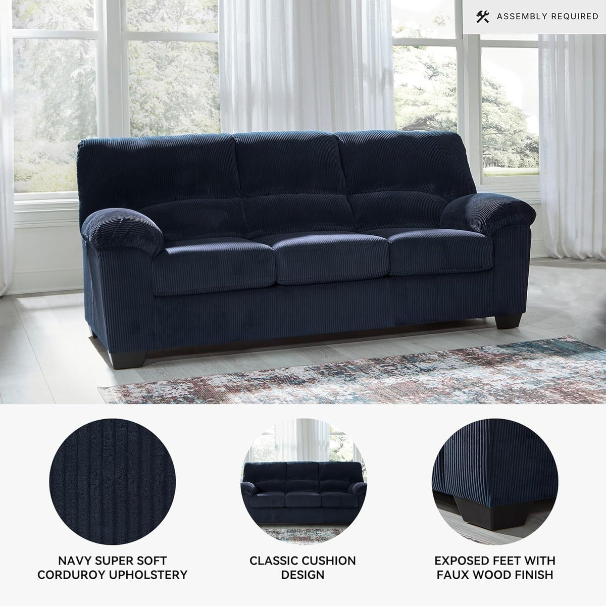 Blue Corduroy Contemporary Sofa For Comfortable Living by ShipItFurniture