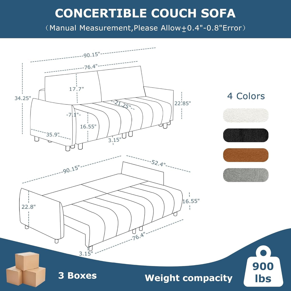 Cream Chenille Sleeper Sofa Bed With Expanded Storage by ShipItFurniture