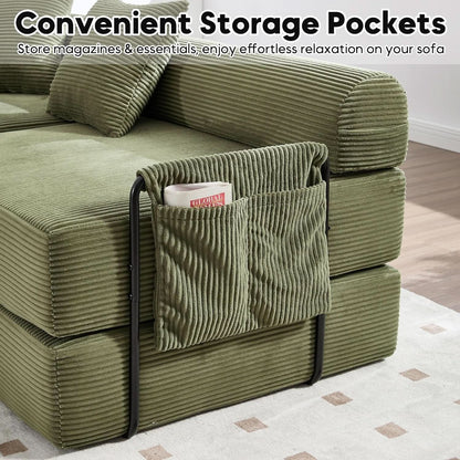 Olive Green Corduroy Premium Modular Sleeper SofaBed by ShipItFurniture