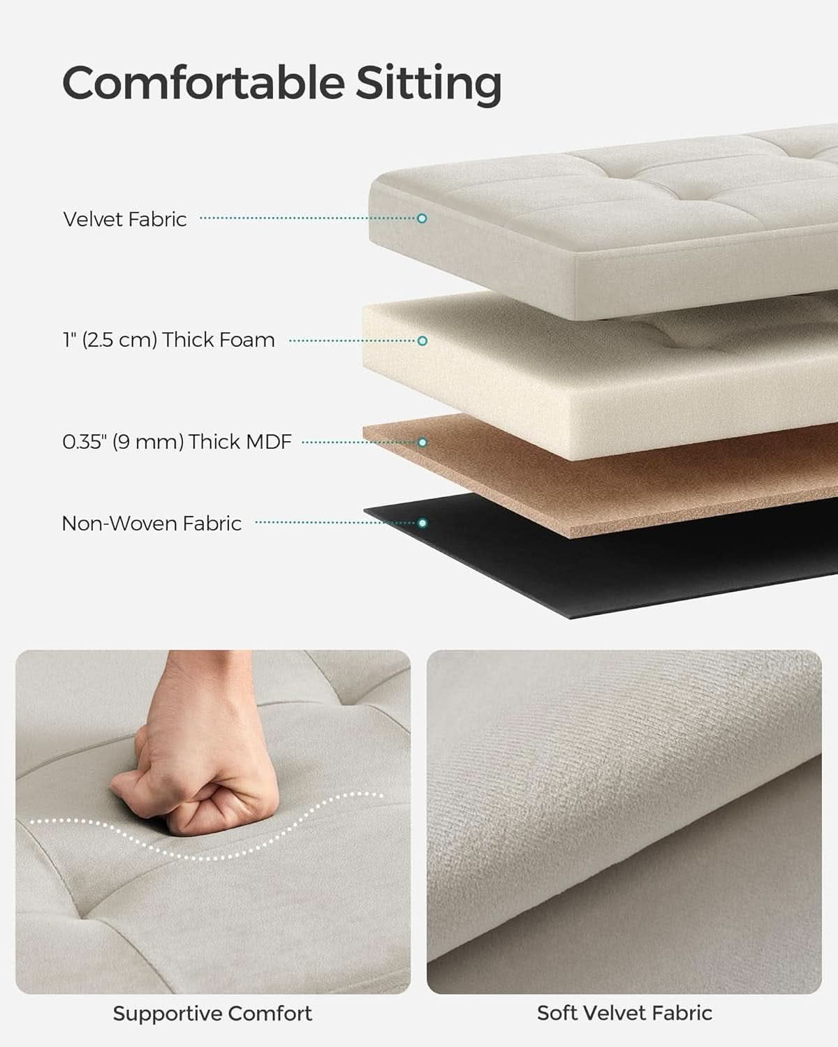 Cream White Foldable Storage Ottoman Bench 15x30x15 by ShipItFurniture