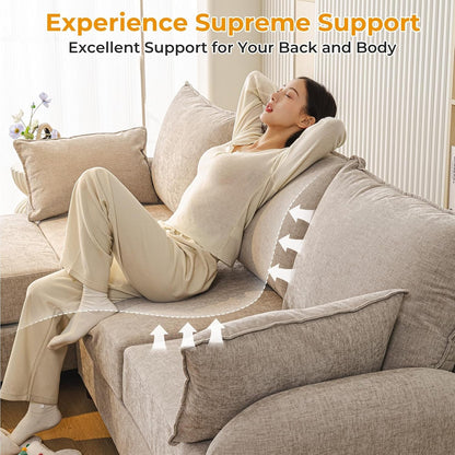 Eighty SixInch Length L Shaped Elegant Sectional Sofa Khaki by ShipItFurniture