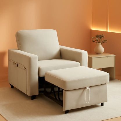 Forty Two Point Five Inch Sleeper Chair Bed Beige Convertible Sofa Bed by ShipItFurniture