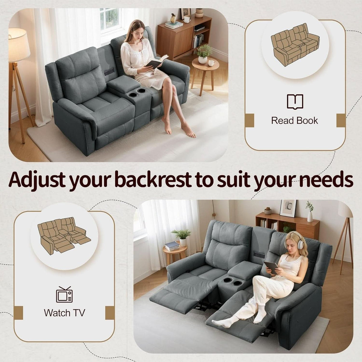 Two Seater Recliner Sofa With USB Charging Port And Cup Holders by ShipItFurniture