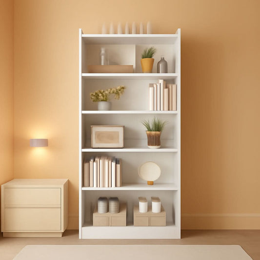 Tall White Six Tier Bookcase 72 Inches Contemporary Wood by ShipItFurniture