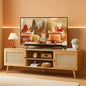 65 Inch Boho TV Stand With Rattan Entertainment Center by ShipItFurniture