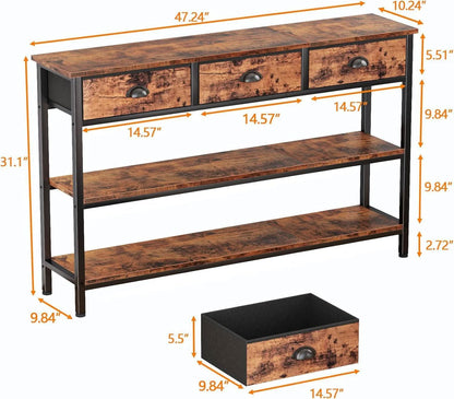 47-Inch Rustic Brown Console Table with 3 Drawers and Storage Shelves by ShipItFurniture