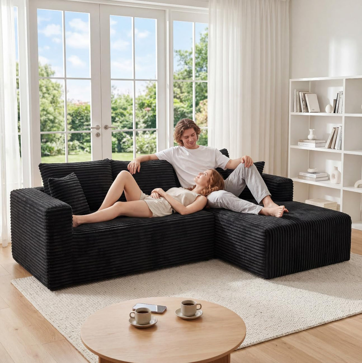 Black 92.5 Inch Modular Sectional Sofa Convertible by ShipItFurniture