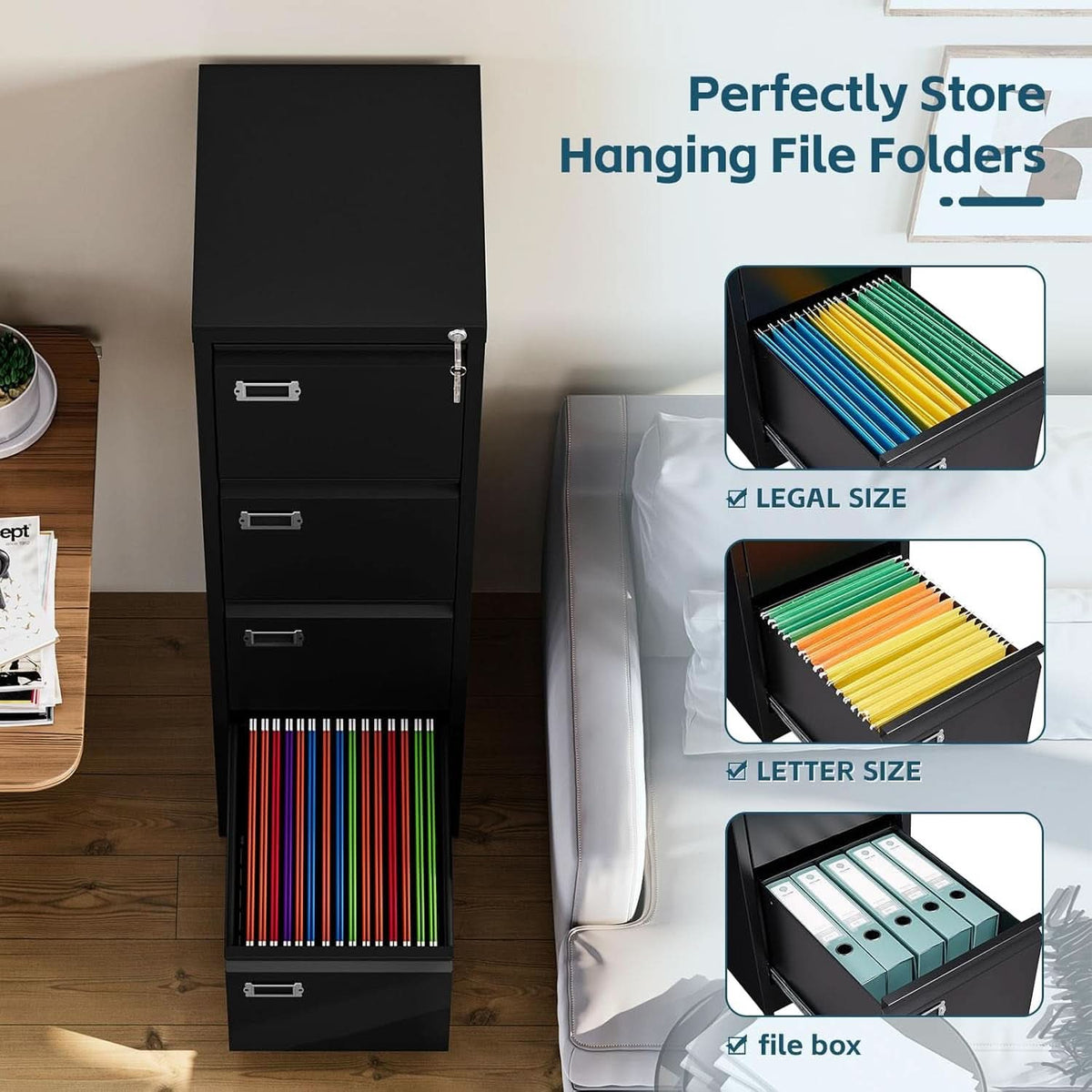 Four Drawer Filing Cabinet With Lock For Home Office by ShipItFurniture