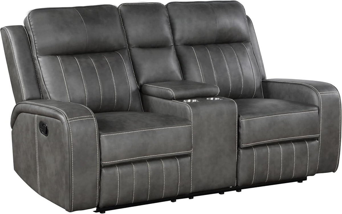Gray Faux Leather Reclining Loveseat With Manual Recline by ShipItFurniture