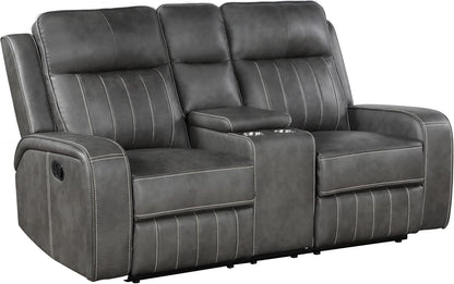Gray Faux Leather Reclining Loveseat With Manual Recline by ShipItFurniture