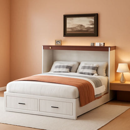 Queen Murphy Bed Frame Integrated Charging Station White by ShipItFurniture
