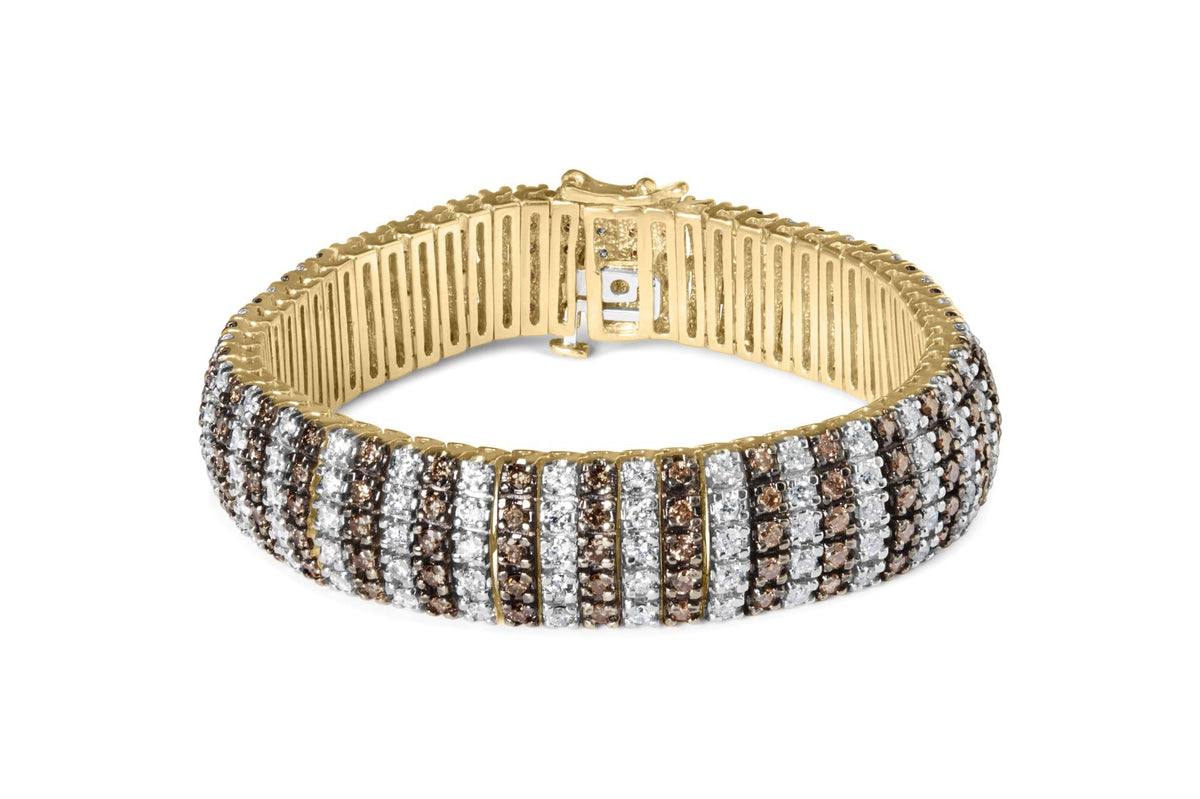 10K Yellow Gold 10 CTW 1/3 Cttw Alternating Coco Color and White Diamond 5 Row Tennis Bracelet (Brown/H-I Color, SI1-SI2 Clarity) - Size 7.25 by Infinite Jewels