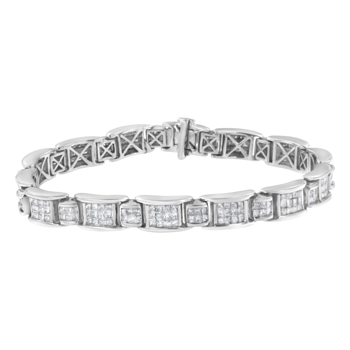 18K White Gold 5.0 Carat Princess Diamond Buckle Link Bracelet by Infinite Jewels