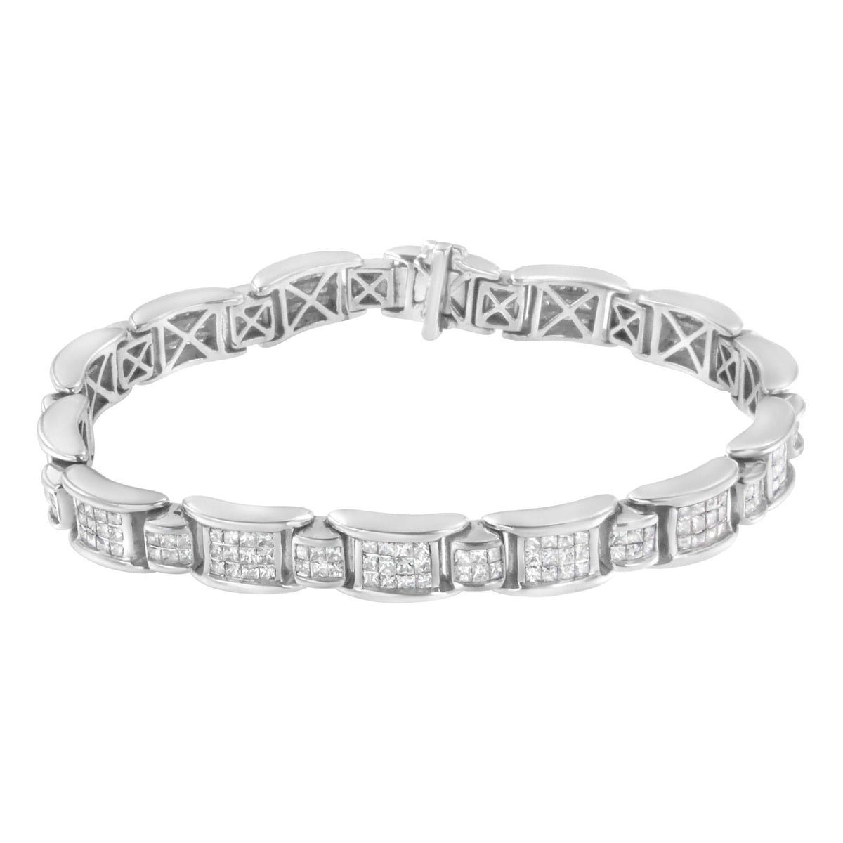 18K White Gold 5.0 Carat Princess Diamond Buckle Link Bracelet by Infinite Jewels