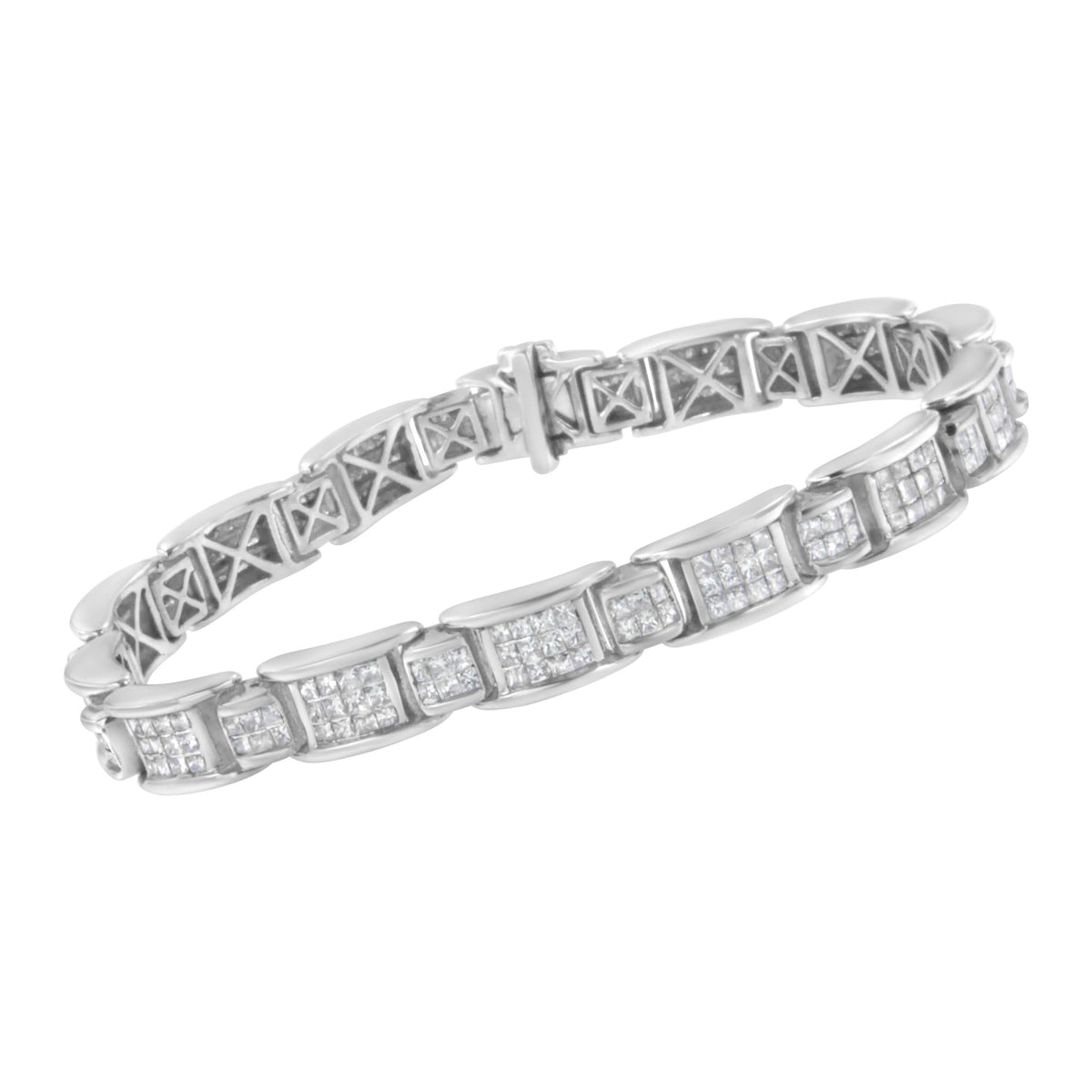 18K White Gold 5.0 Carat Princess Diamond Buckle Link Bracelet by Infinite Jewels