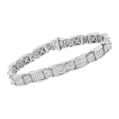 18K White Gold 5.0 Carat Princess Diamond Buckle Link Bracelet by Infinite Jewels