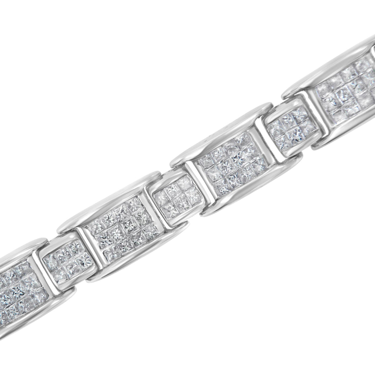 18K White Gold 5.0 Carat Princess Diamond Buckle Link Bracelet by Infinite Jewels