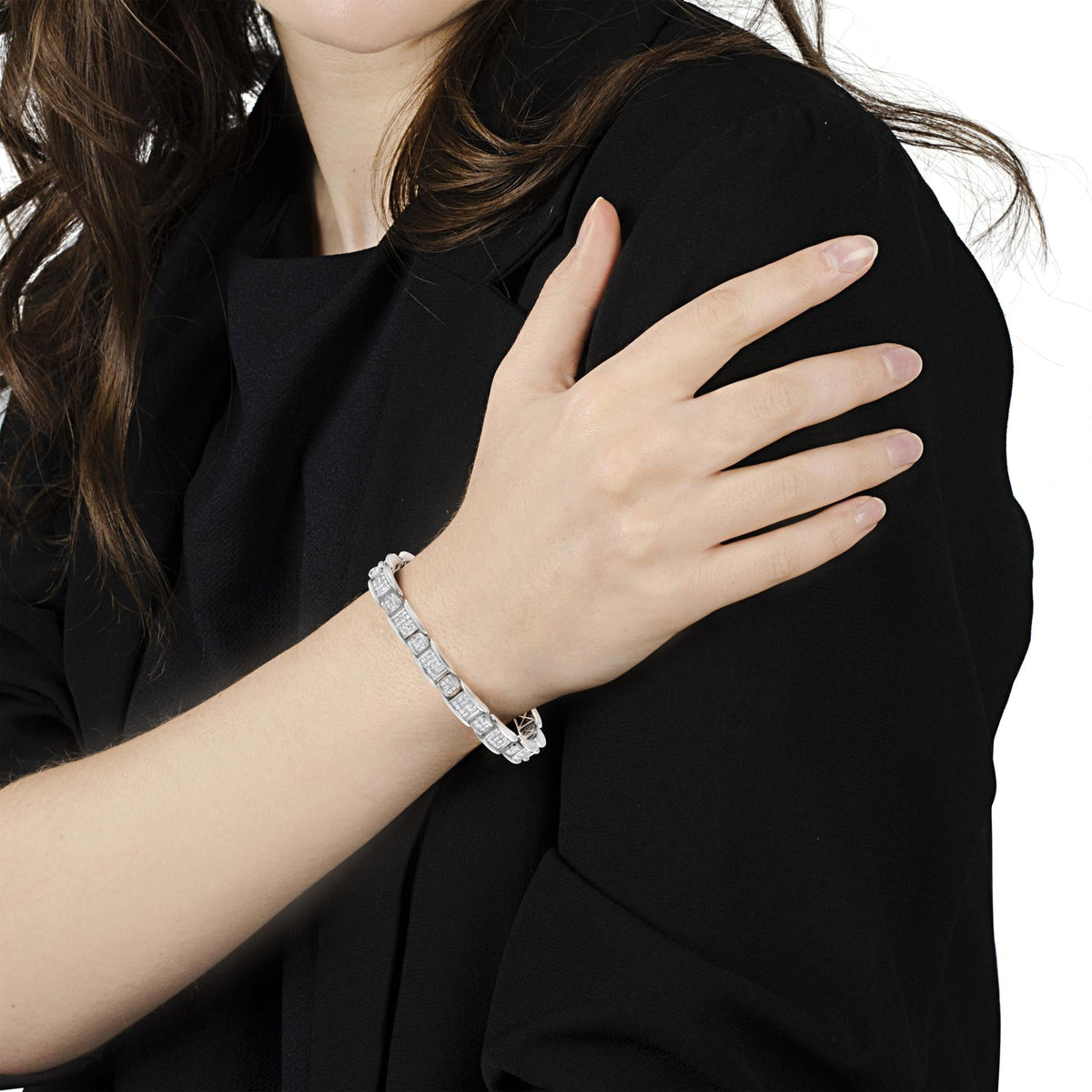 18K White Gold 5.0 Carat Princess Diamond Buckle Link Bracelet by Infinite Jewels