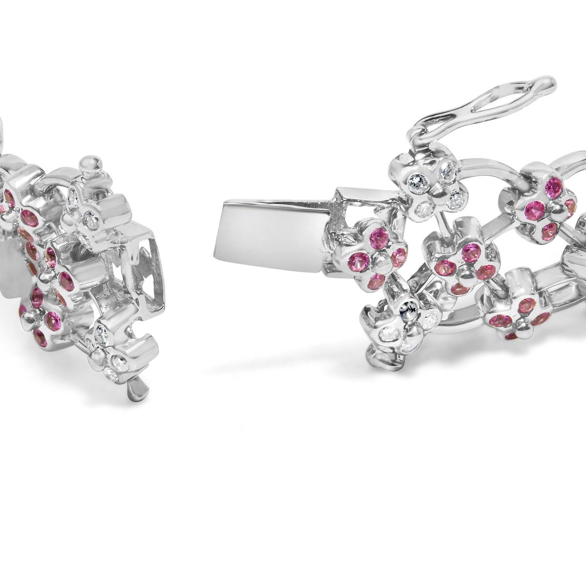 14K White Gold Pink Sapphire and Diamond Floral Lattice Link Bracelet - 7.25" Inches by Infinite Jewels