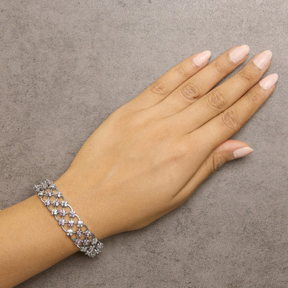 14K White Gold Pink Sapphire and Diamond Floral Lattice Link Bracelet - 7.25" Inches by Infinite Jewels