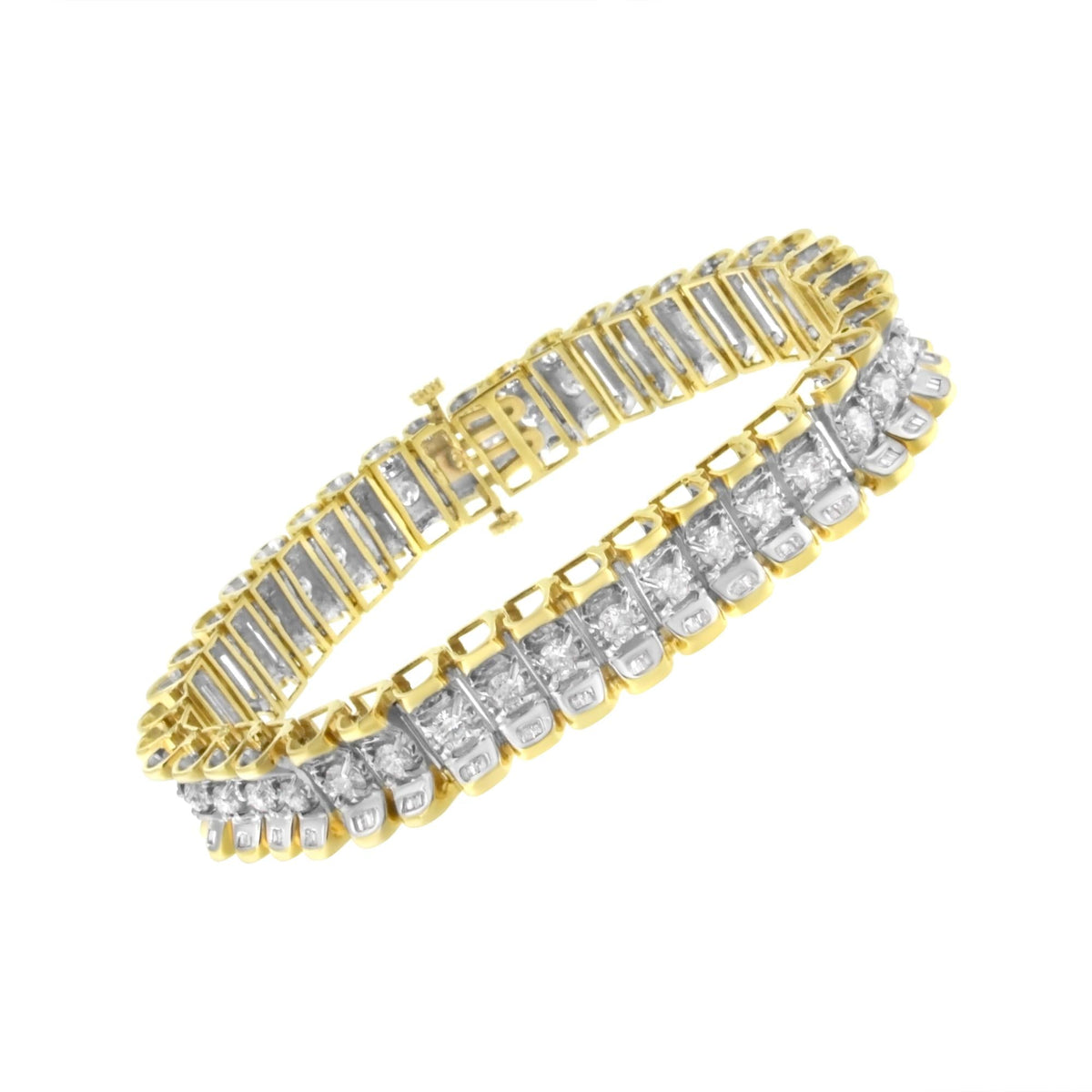 14K Yellow and White Gold 5.0 Cttw Round & Baguette Cut Diamond 7" Reflective Tennis Bracelet (H-I Color, I1-I2 Clarity) by Infinite Jewels