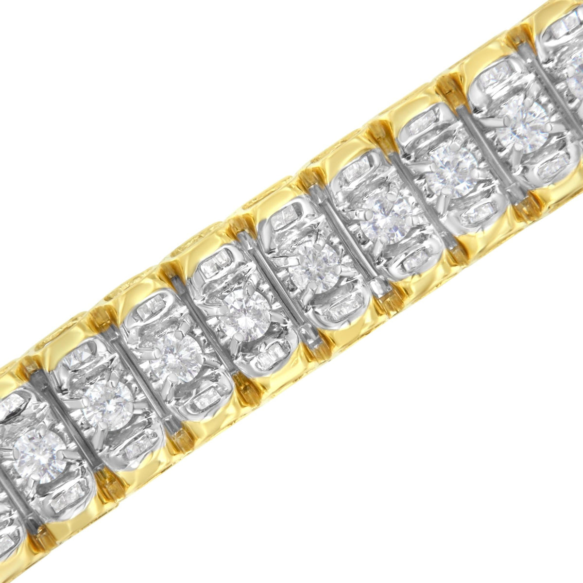 14K Yellow and White Gold 5.0 Cttw Round & Baguette Cut Diamond 7" Reflective Tennis Bracelet (H-I Color, I1-I2 Clarity) by Infinite Jewels