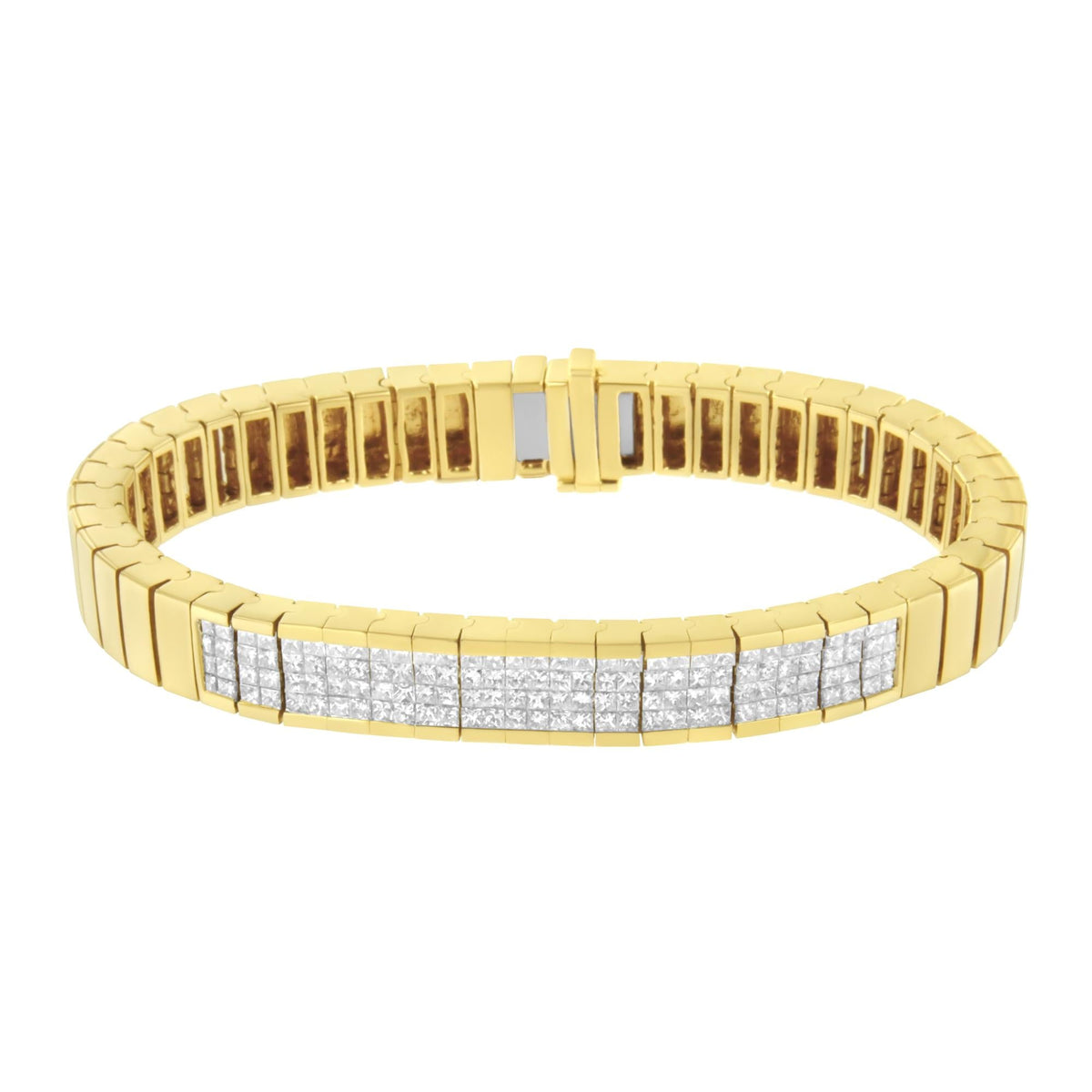 14K Yellow Gold 3 5/8 cttw Invisible Set Princess-Cut Diamond ID Tennis Bracelet (I-J Color, SI1-SI2 Clarity) - Size 7" by Infinite Jewels