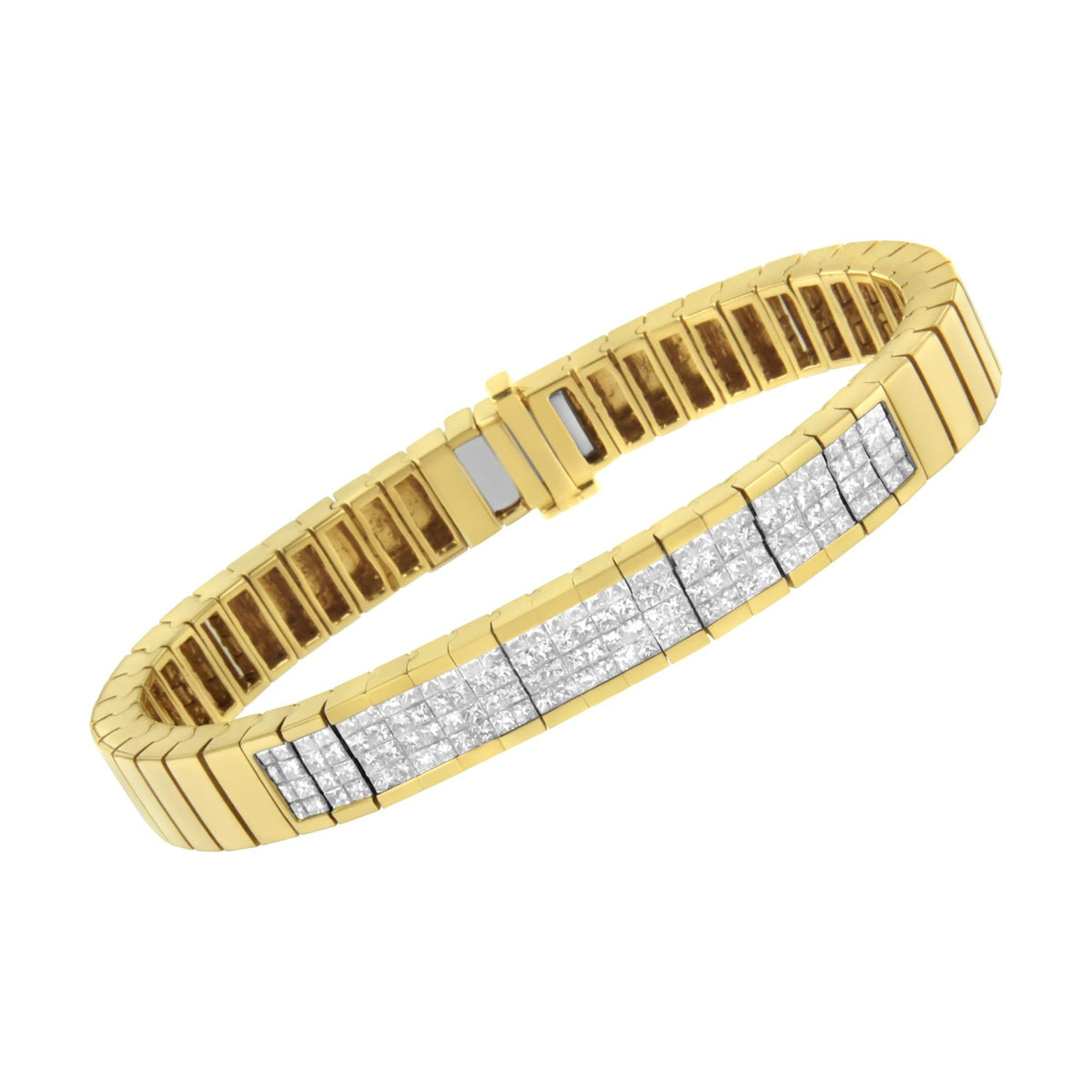 14K Yellow Gold 3 5/8 cttw Invisible Set Princess-Cut Diamond ID Tennis Bracelet (I-J Color, SI1-SI2 Clarity) - Size 7" by Infinite Jewels