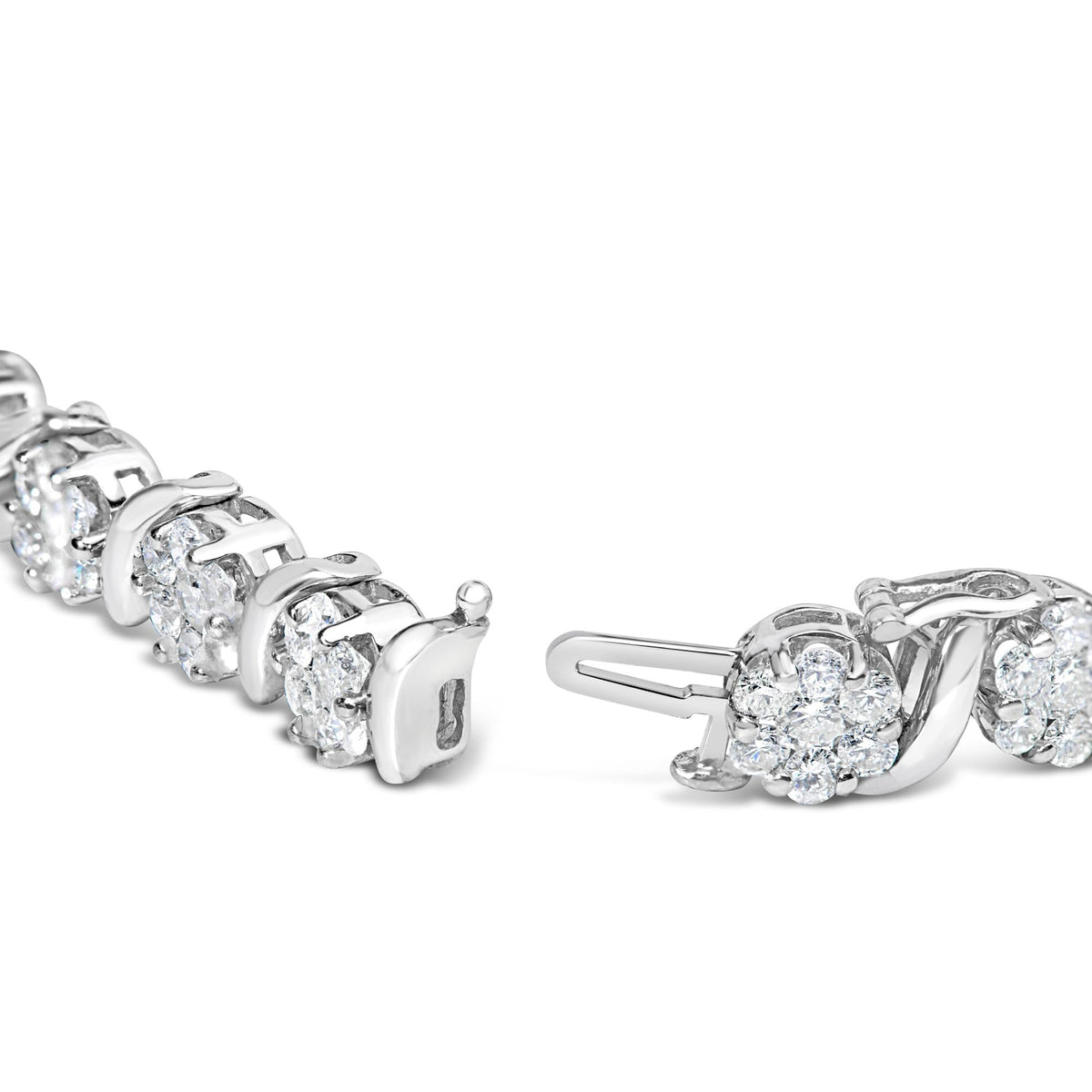 14K White Gold 7 3/8 Cttw Round Brilliant Diamond Floral Cluster and S Link Bracelet (H-I Color, SI2-I1 Clarity) - 7" Inches by Infinite Jewels
