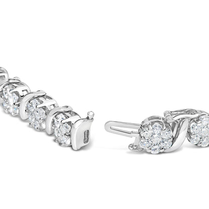 14K White Gold 7 3/8 Cttw Round Brilliant Diamond Floral Cluster and S Link Bracelet (H-I Color, SI2-I1 Clarity) - 7" Inches by Infinite Jewels