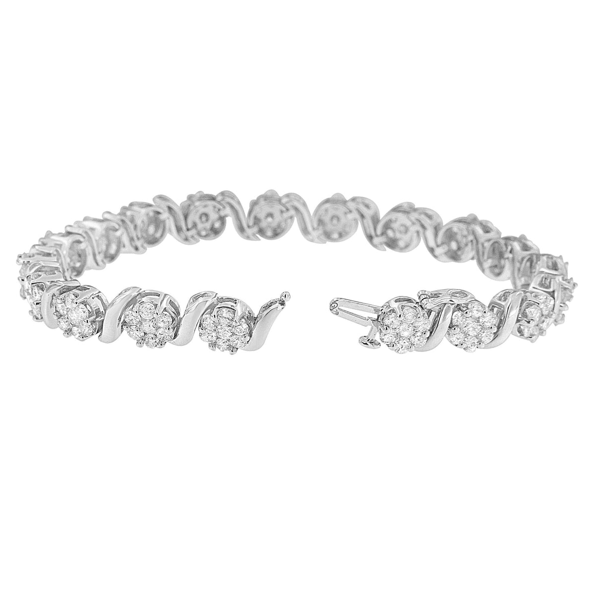 14K White Gold 7 3/8 Cttw Round Brilliant Diamond Floral Cluster and S Link Bracelet (H-I Color, SI2-I1 Clarity) - 7" Inches by Infinite Jewels